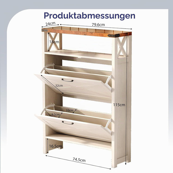 LEADZM Schuhschrank Schmal,Schuhkipper mit 2 Flip-Schubladen Schuhregal mit 1 Offene Fächer für den