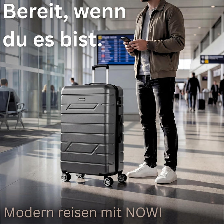NOWI Bergamo Reisekoffer - Wasserabweisend, 8 Rollen 360° Drehbar, Teleskopgestänge, Voll gefütterte