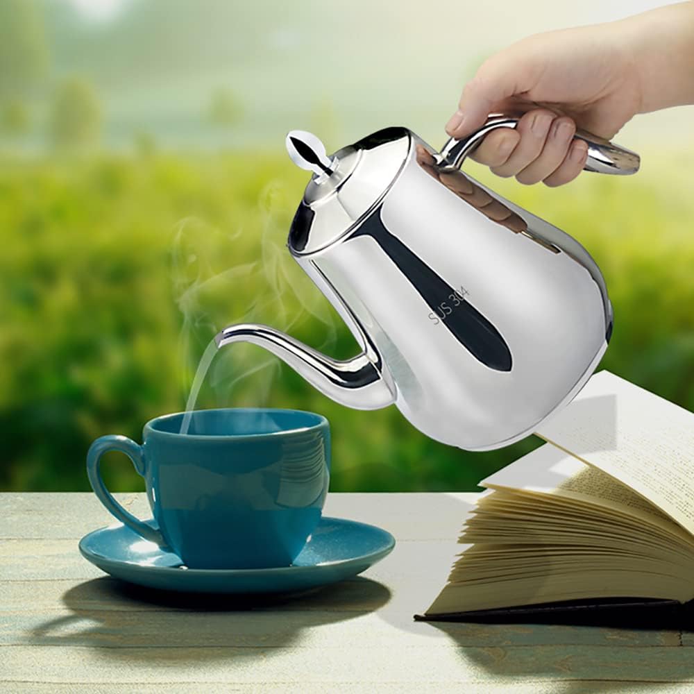 SANQIAHOME 1750ml Edelstahl-Teekanne mit herausnehmbarem Siebeinsatz, Qualitäts-Teekanne mit kleinem
