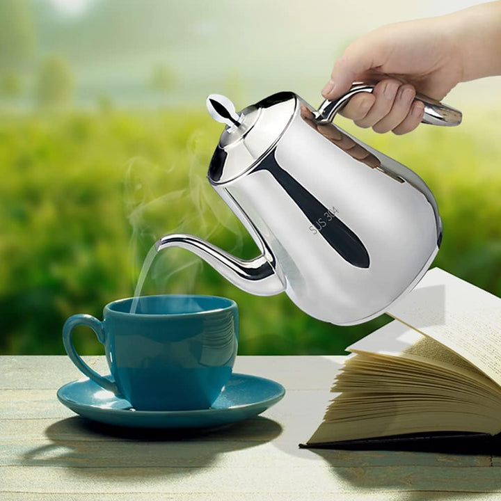 SANQIAHOME 1750ml Edelstahl-Teekanne mit herausnehmbarem Siebeinsatz, Qualitäts-Teekanne mit kleinem