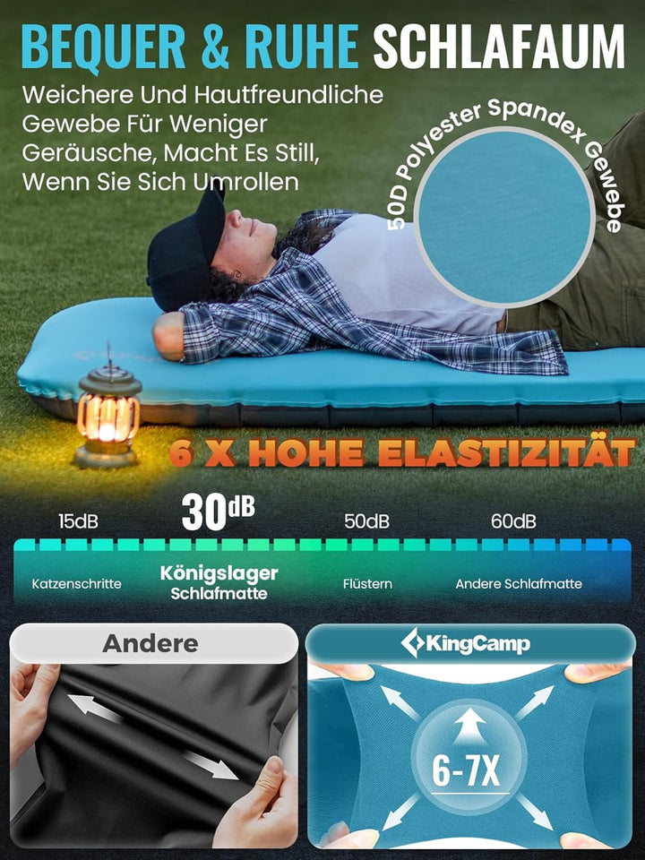 KingCamp Camping Matratze, Komfort Memory-Schaum 10cm Aufblasbare Isomatte | Luftmatratze, Geräuscha