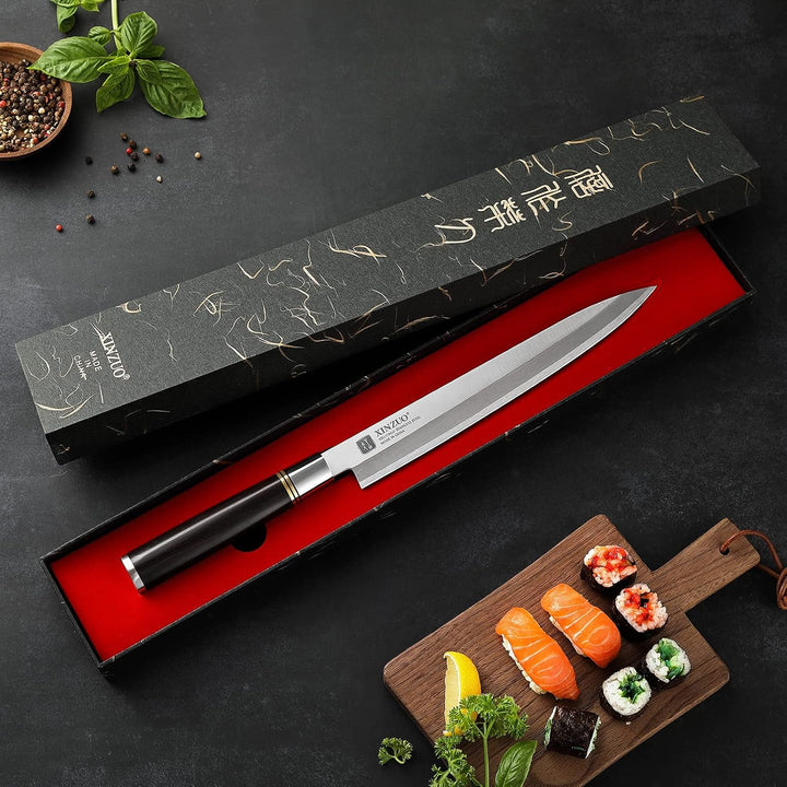XINZUO 24cm Edelstahl Yanagiba Messer, X7Cr17MoV Stahl Sashimi Messer Einzelfase Klinge -Geschmiedet