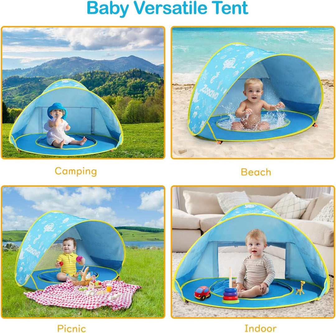 Strandmuschel Pop Up Baby Strandzelt Strandmuscheln,Tragbar Baby Strand Zelt mit Mini Pool UV-Schutz
