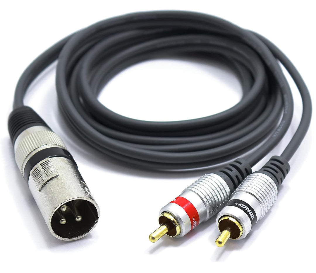VITALCO XLR Stecker auf 2x Cinch Stereo Kabel 3m Mikrofonkabel 3 Polig auf Chinch Adapter XLR-M/2RCA