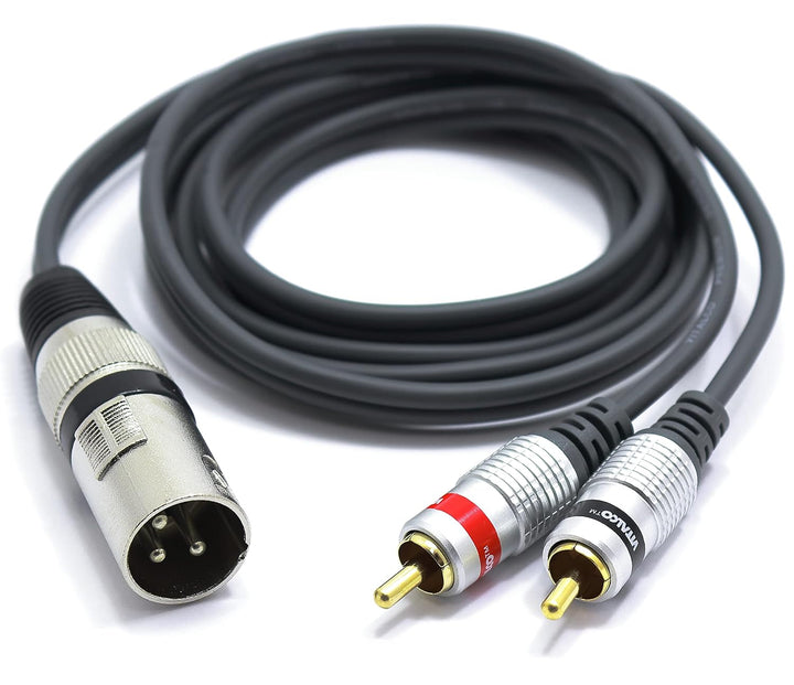 VITALCO XLR Stecker auf 2x Cinch Stereo Kabel 3m Mikrofonkabel 3 Polig auf Chinch Adapter XLR-M/2RCA