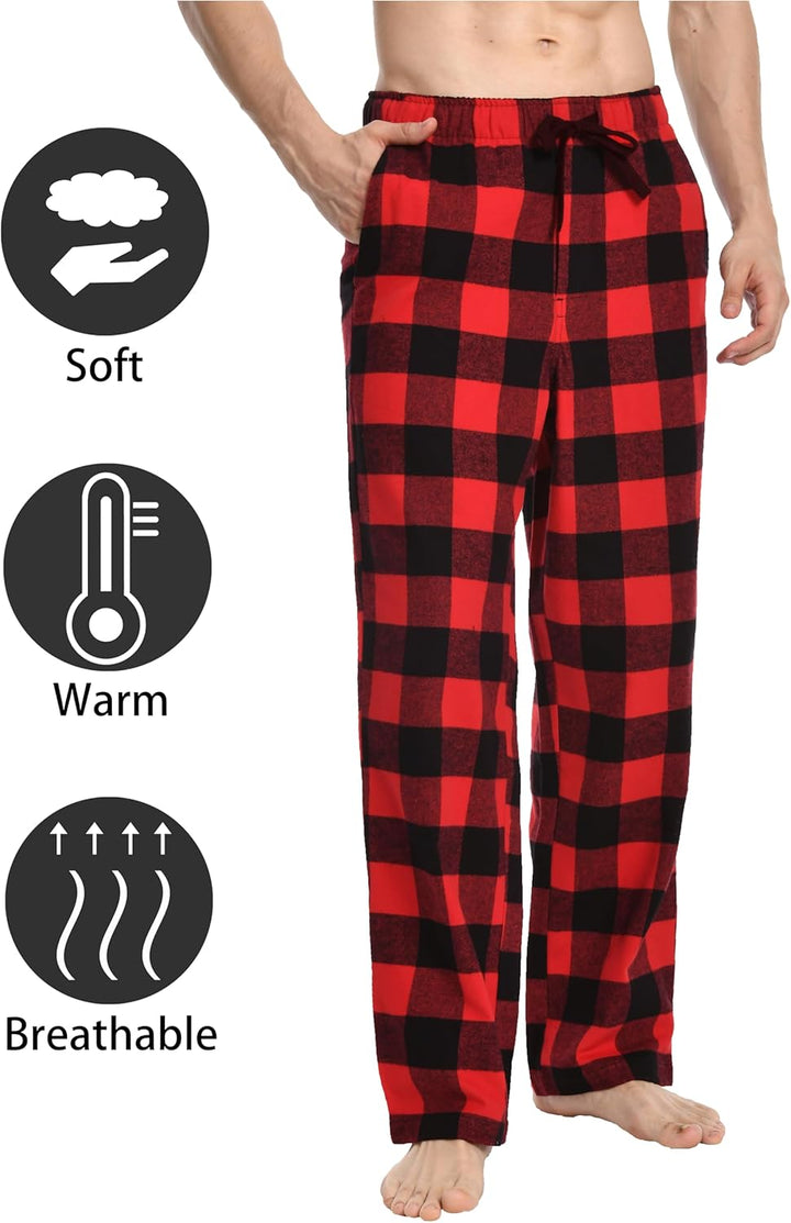 Nutria Herren Pyjamahose aus Flanell, 100% Baumwolle Kariert Weiche Schlafanzughose Warm Loungehose