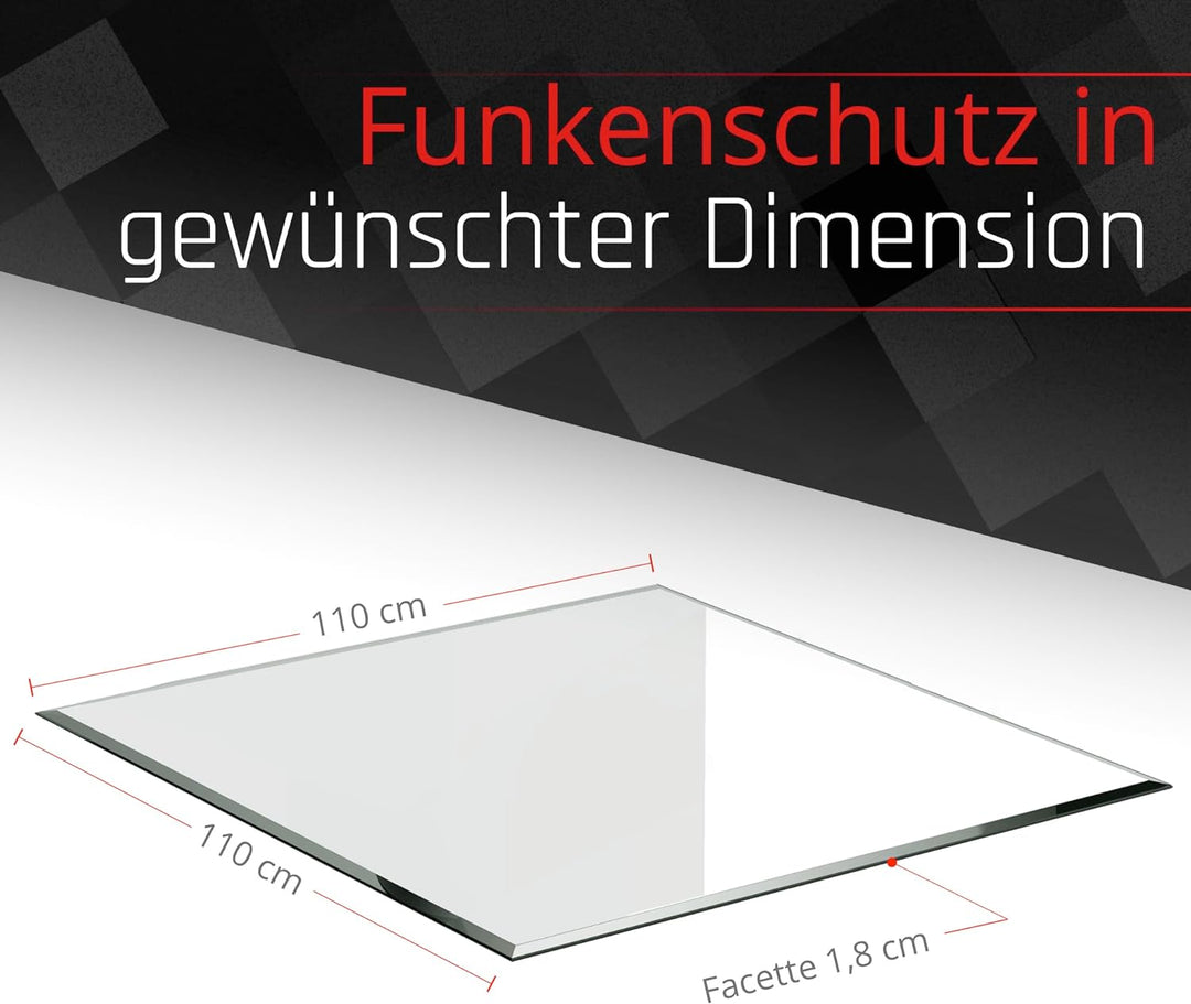 BIJON Glasplatte Quadrat für Kaminofen mit Dichtlippe, Glasbodenplatte - Funkenschutzplatte Glas mit