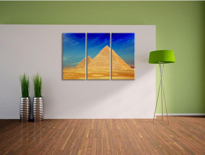 Pixxprint Pyramiden von Gizeh in Ägypten als Leinwandbild/Grösse: 3 Teilig (120x80) cm/Wandbild/Kuns