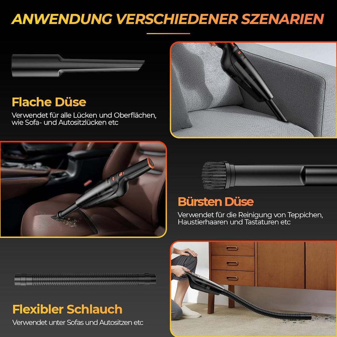 Handstaubsauger,12000Pa Handstaubsauger Akku mit Ladestation,Auto Staubsauger Kabellos mit 3 Waschba
