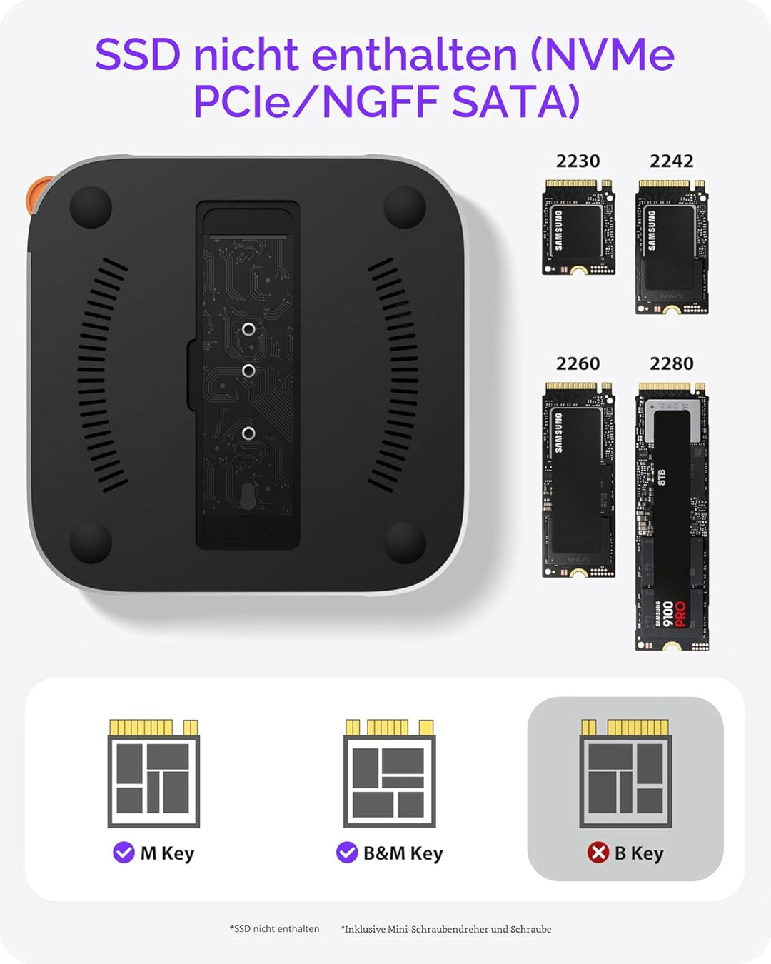 Stouchi Mac mini M4 Dock mit NVMe SSD Gehäuse, M4 Ständer und Hub mit 2x USB A 10 Gbit/s, SD /TF Kar