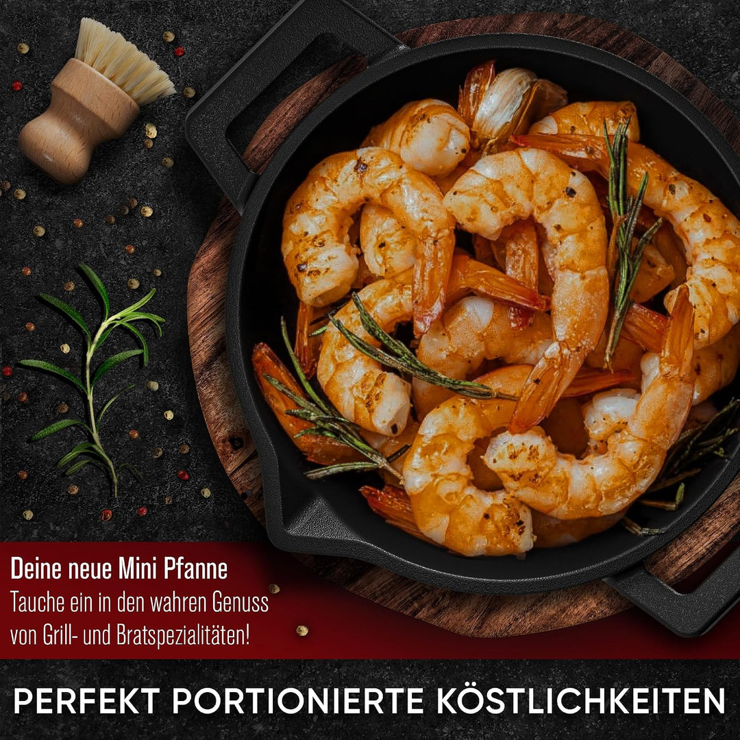 GUSSKÖNIG Gusseisen Grillpfännchen für Grill (2er Set) - Gusseisenpfanne klein Ø 11 cm - 2x kleine P