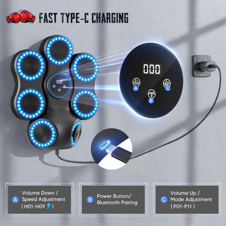 Boxing Machine, Musik Box Maschine mit Bluetooth &amp; LED-Display, 9 Einstellbaren Geschwindigkeiten, 1