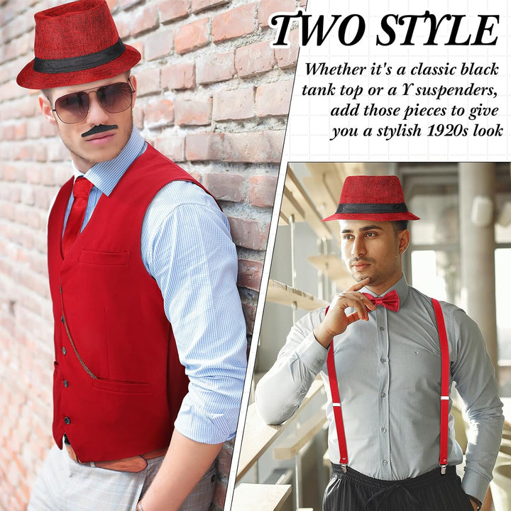 Blulu 1920er Jahre Herren Kostüm Accessoires Set Gangster Weste Fedora Hut Hosenträger Spielzeug Tas