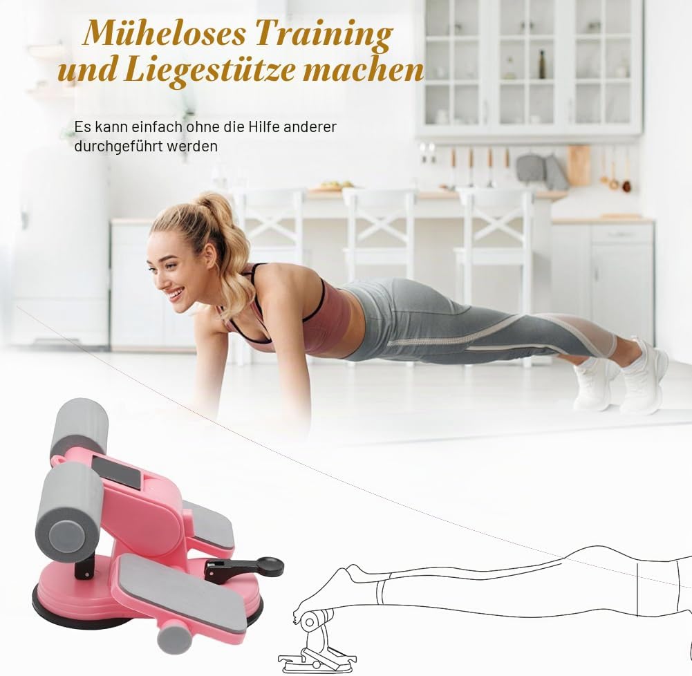 Tragbare Sit Up Bar, Selbstsaugende Sit-Up-Hilfe mit Zugseil und Saugnäpfen, Bauchtrainer für Zuhaus