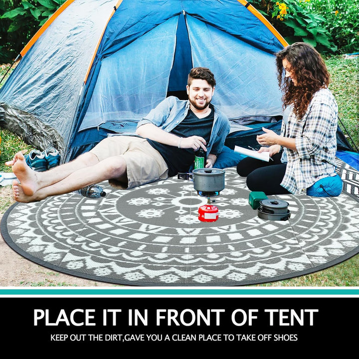Capslpad Outdoor Teppich Rund 240 cm, Wetterfest Vorzeltteppich Camping Teppiche, Kunststoff Picknic