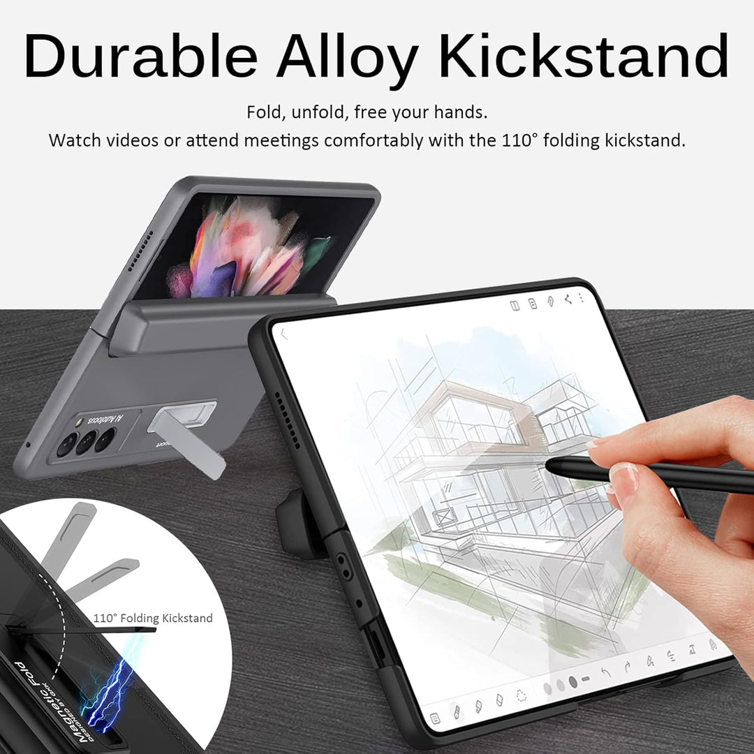Miimall Handyhülle Kompatibel mit Samsung Galaxy Z Fold 2 Hülle mit S Pen Halter + Stift, PC Schutzh