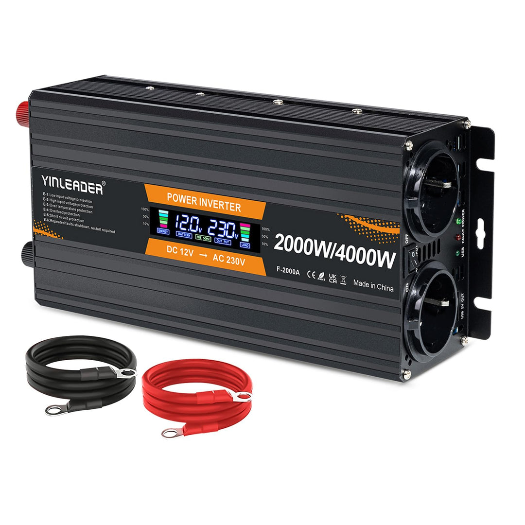 Yinleader Wechselrichter 12V 230V 2000W Spannungswandler mit LCD Display DC 12V auf 230V AC Spitzenl