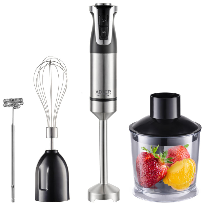ADLER EUROPE, Stabmixer-Set, Zerkleinerer: 600 ml, Becher: 700 ml, 20 Geschwindigkeitsstufen, 4 Edel