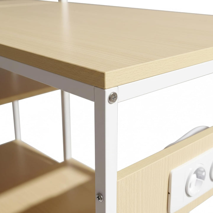 Relaxdays Küchenregal mit Steckdose & USB, HBT: 151x82x40 cm, Mikrowellen-Regal, Holzoptik, offen, M