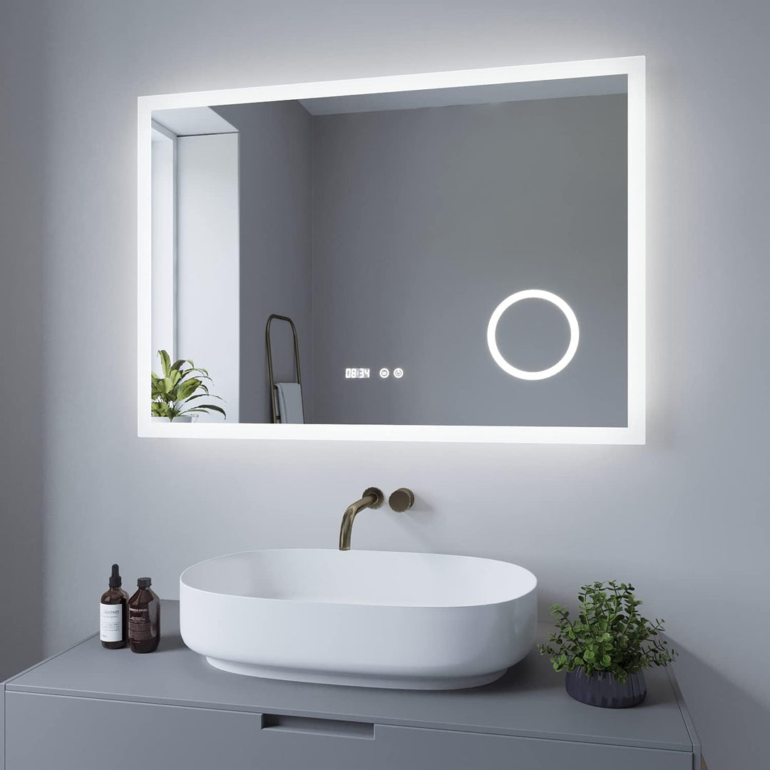 AQUABATOS® 100x70 cm Badspiegel mit Beleuchtung badezimmerspiegel Lichtspiegel LED Wandspiegel, Touc