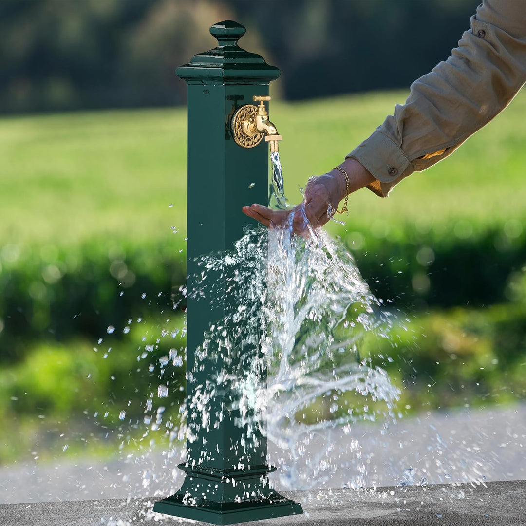 Relaxdays Standbrunnen Antik, mit Wasserhahn, HBT 86x19x23 cm, Wasserzapfsäule Garten, Terrasse, Zie