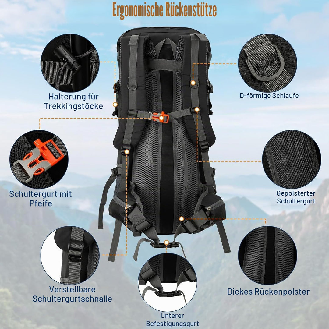 Cozary Wanderrucksack 70L Herren Damen Trekkingrucksack Outdoor Wandern Rucksack Mit Regenabdeckung,