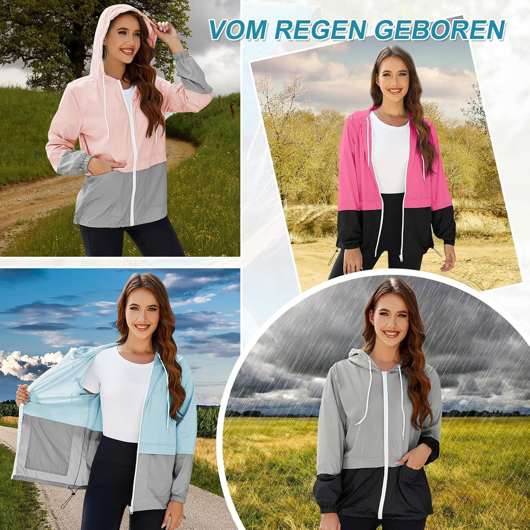 PONCEAU Regenjacke Damen Wasserdicht Windbreaker Atmungsaktiv bergangsjacke Regencape Leichte Jacke