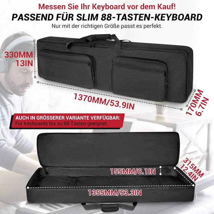 SUNDOY Schlank 88 Keyboard Tasche, Gig Bag aus 600D Robustes Oxford-Gewebe, 8mm Schaumstoffpolsterun
