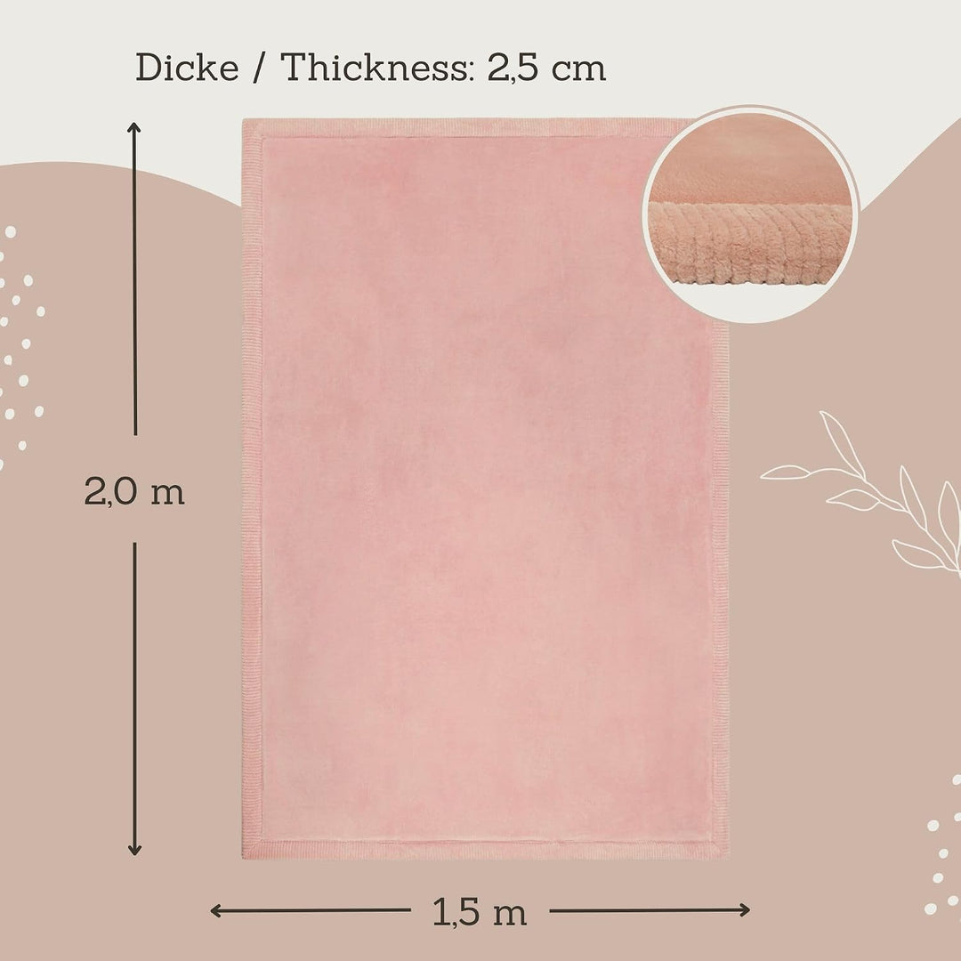 Wolkenweiche Spielmatte Baby 200x150x2,5cm, Rosa – Kinderzimmer Teppich mit hochwertigem Memory-Scha