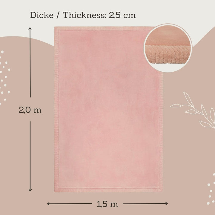 Wolkenweiche Spielmatte Baby 200x150x2,5cm, Rosa – Kinderzimmer Teppich mit hochwertigem Memory-Scha