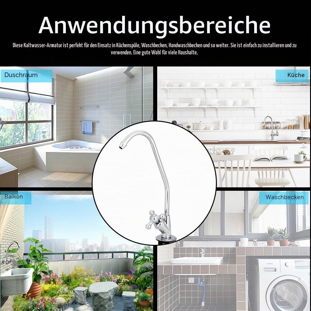 Trinkwasserhahn 1/4 Zoll, Edelstahl Wasserhahn für Filter &amp; Osmoseanlagen, 360° Schwenkbar, 10 mm Ve