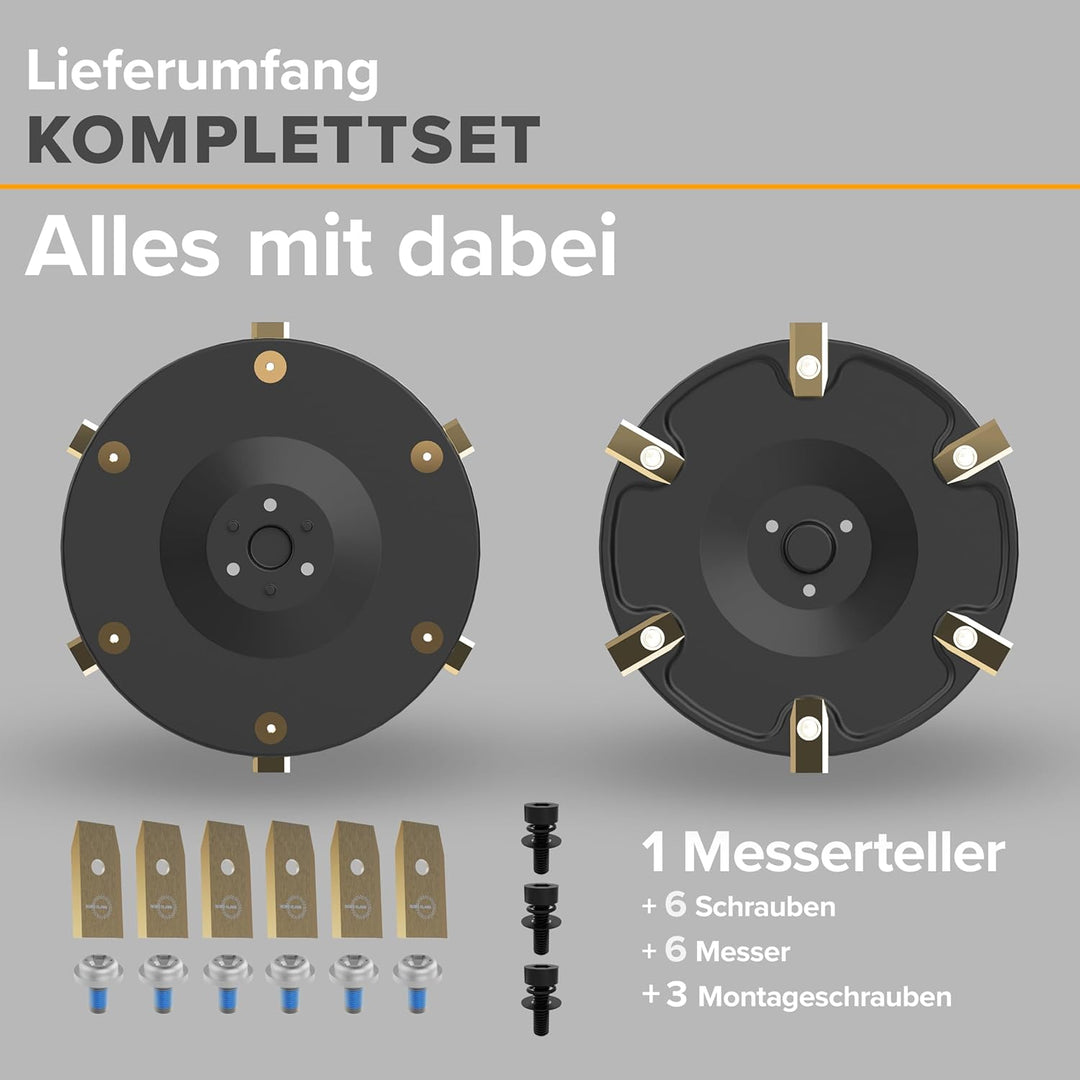 Bundle für Navimow i Serie – Edelstahl Spikes schwarz ⌀255 mm 3 mm + Messerteller inkl. 6 Klingen –