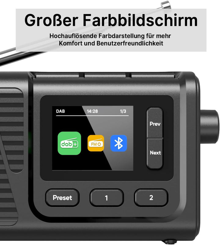 Tragbares DAB-Radio mit Bluetooth, USB wiederaufladbares FM-Radio, batteriebetriebene Digitalradios