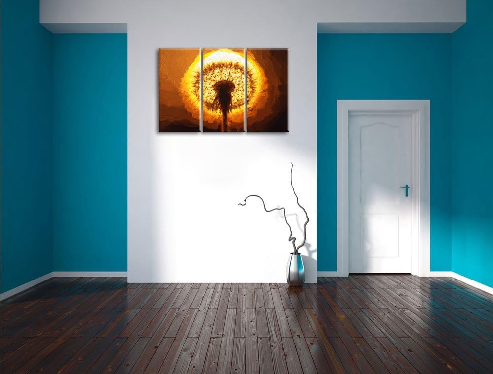 Pixxprint Pusteblume im Abendlicht Pinsel Effekt 3-Teiler Leinwandbild 120x80 Bild auf Leinwand