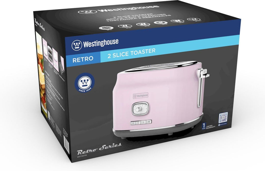 Westinghouse Retro Toaster 2 Scheiben, Abnehmbarer Brötchenaufsatz, 6 Bräunungsstufen, Brotzentrieru
