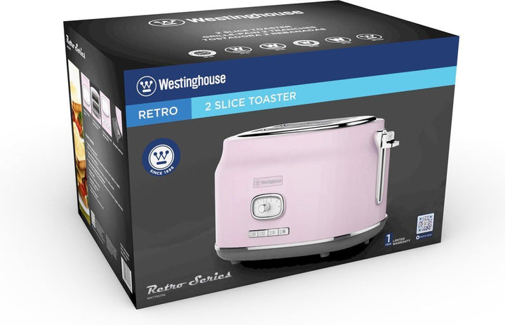 Westinghouse Retro Toaster 2 Scheiben, Abnehmbarer Brötchenaufsatz, 6 Bräunungsstufen, Brotzentrieru
