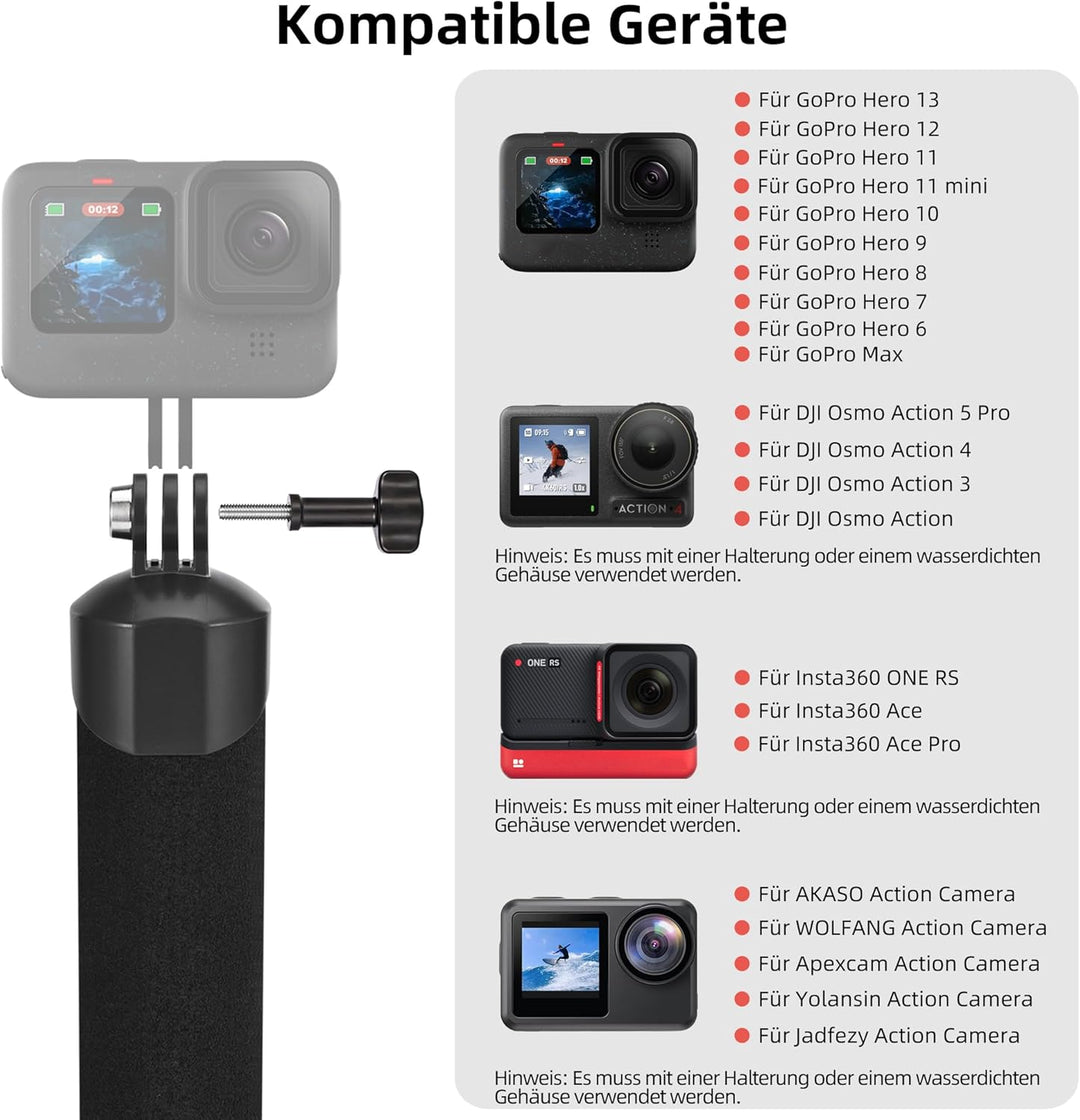 Vkesen Schwimmender Handgriff + Mini Stativ (Zubehör Set) für GoPro, Unterwasser Griff Stick für GoP