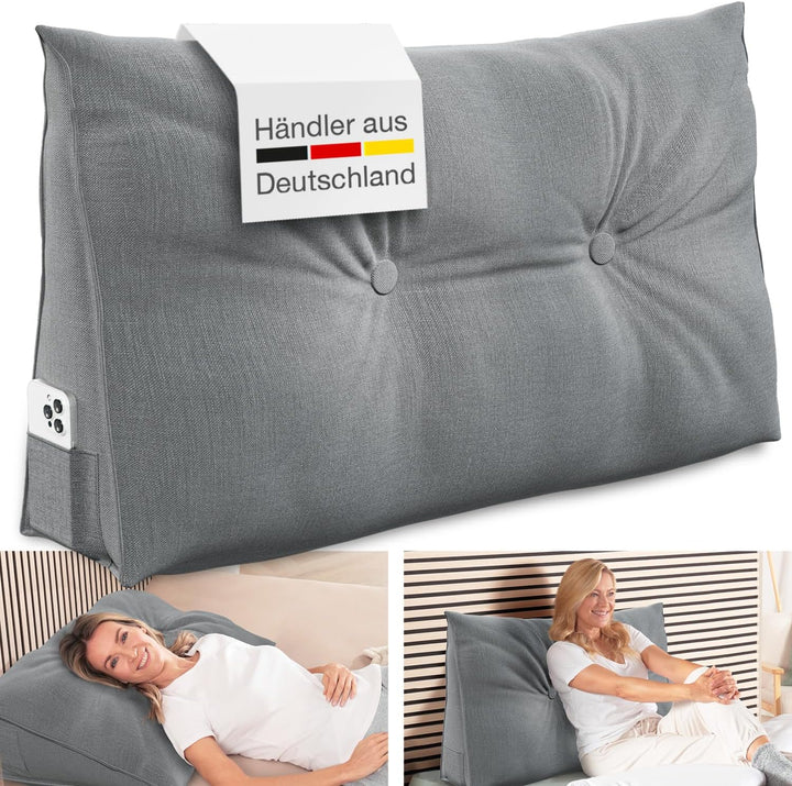 ELONEO Rückenkissen 90 cm breit, Keilkissen für Bett und Sofa geeignet, dreieckiges Lesekissen, Kiss