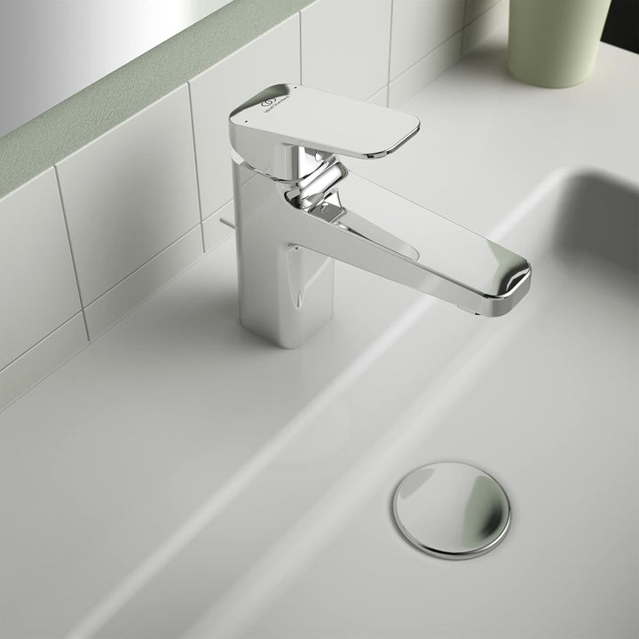 Ideal Standard BD230AA Ceraplan Waschtischarmatur H90, mit Zugknopf-Ablaufgarnitur, Ausladung 12,4 c