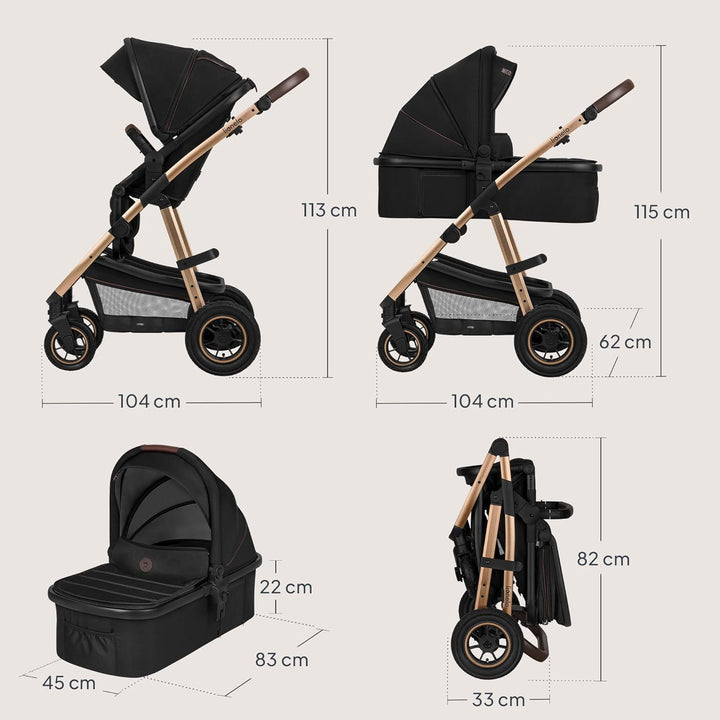 LIONELO Amber Kinderwagen 2 in 1 Kombikinderwagen, Kinderwagen Set mit sportlichen Sitz und fester B