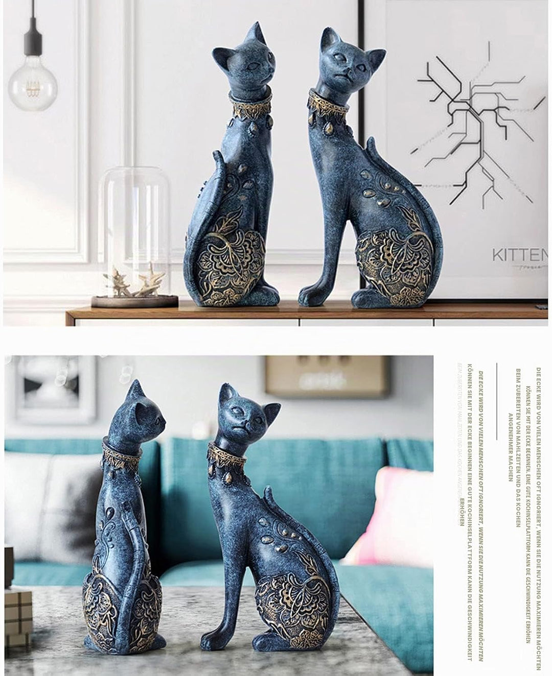 2 Stück/Set Katzenstatuen Heimdekoration Katzenfiguren Paar-Katzenstatuen für Heimdekoration, geeign