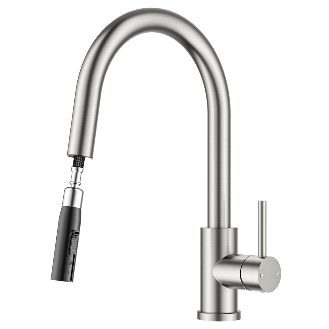 FORIOUS Wasserhahn Küche, Mischbatterie Küche mit Ausziehbar, Hochgebogene Küchenarmatur mit 2 Sprüh