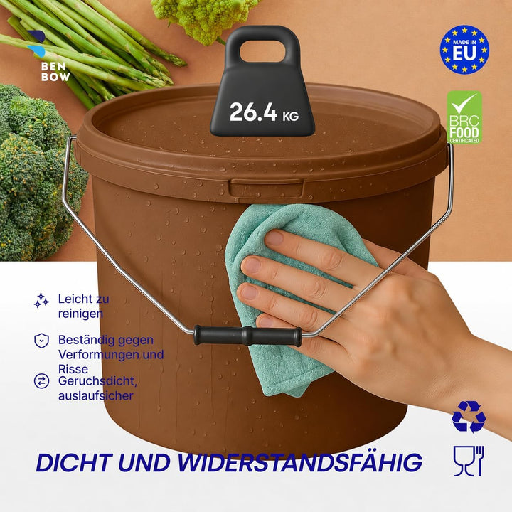 BenBow Eimer mit Deckel 10l braun 100x 10 Liter - lebensmittelecht, stabil, luftdicht, auslaufsicher