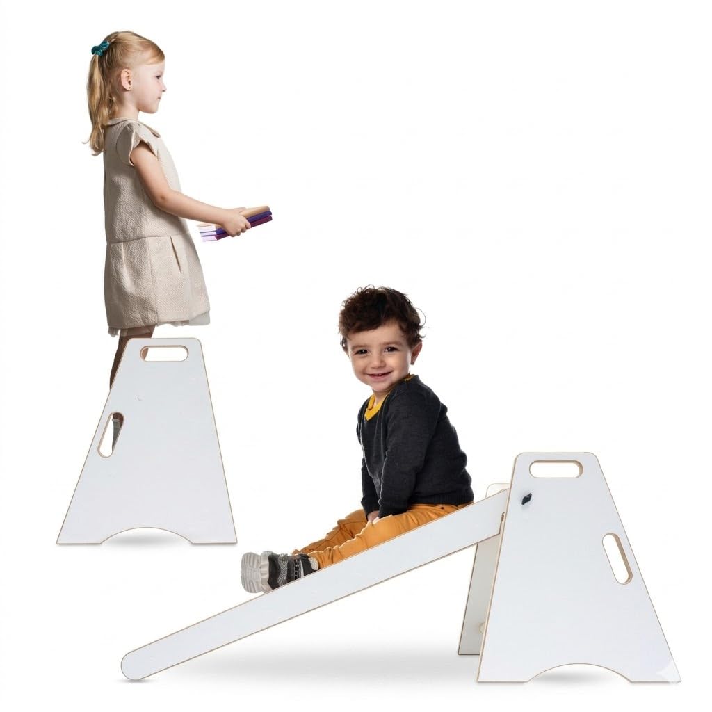 MAMOI Kinder Indoor Rutsche – 2-in-1 Holzrutsche & Tritthocker | Montessori Kinderrutsche & Küchenhe