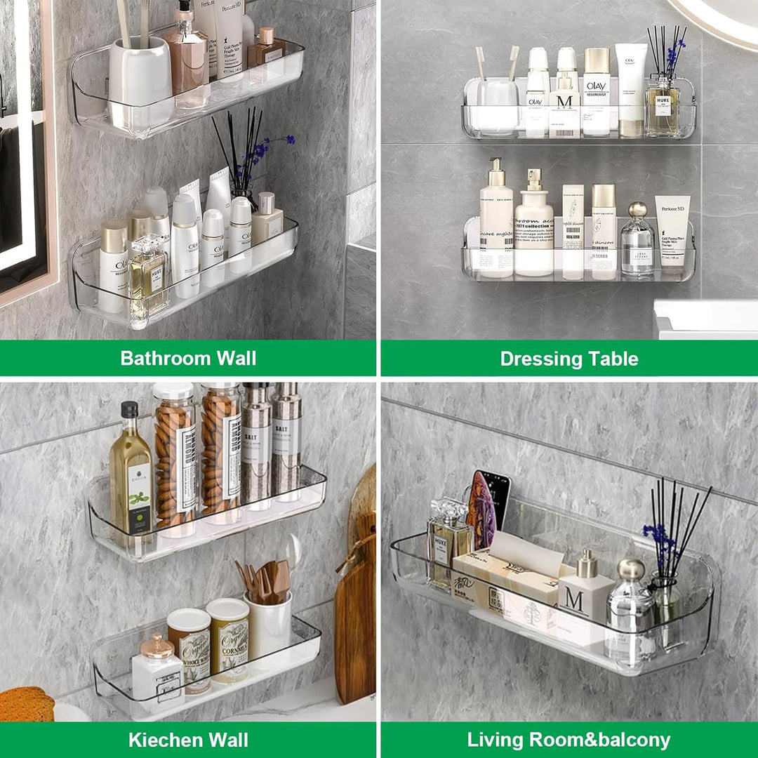 CGBE Duschablage Ohne Bohren, 2 Packs Transparenter Badezimmer Organizer für Wandmontage mit selbstk
