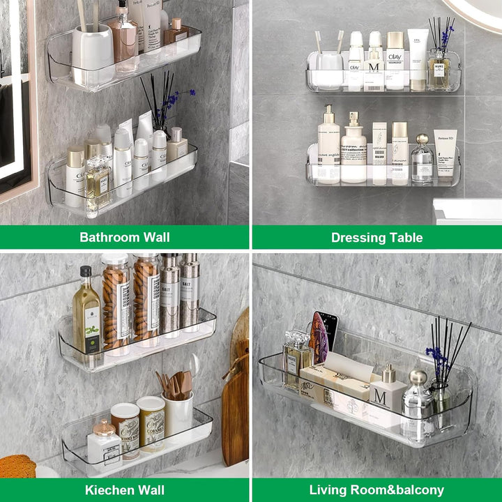 CGBE Duschablage Ohne Bohren, 2 Packs Transparenter Badezimmer Organizer für Wandmontage mit selbstk