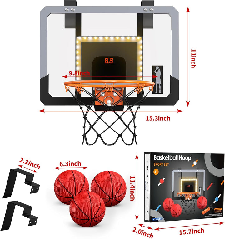 HYES Mini Basketballkorb für Kinder, Zimmer Basketball Set Mit Elektronische Anzeigetafel, LED Beleu