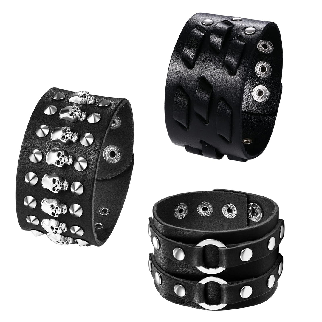 OIDEA 3PCS Herren Leder Armband Set (Punk Rock Stil 4.1cm-5cm Breite Gross geflochtene handgefertigt