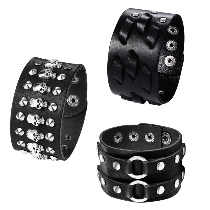 OIDEA 3PCS Herren Leder Armband Set (Punk Rock Stil 4.1cm-5cm Breite Gross geflochtene handgefertigt