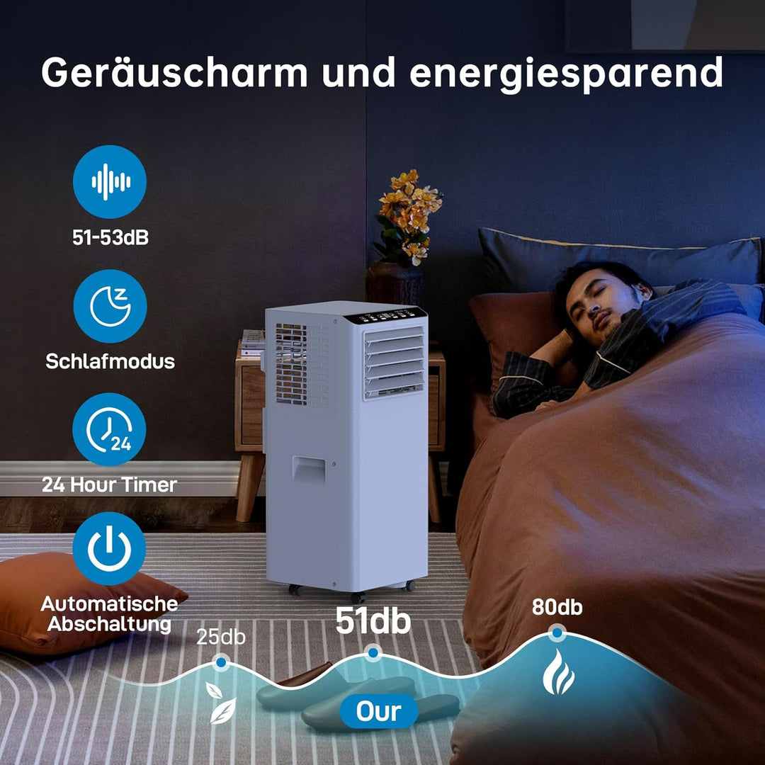 7000 BTU Mobile Klimaanlage, KüHlen, Entfeuchten, 2 Stufen LüFter, Leiser Schlafmodus + Fensterabdic